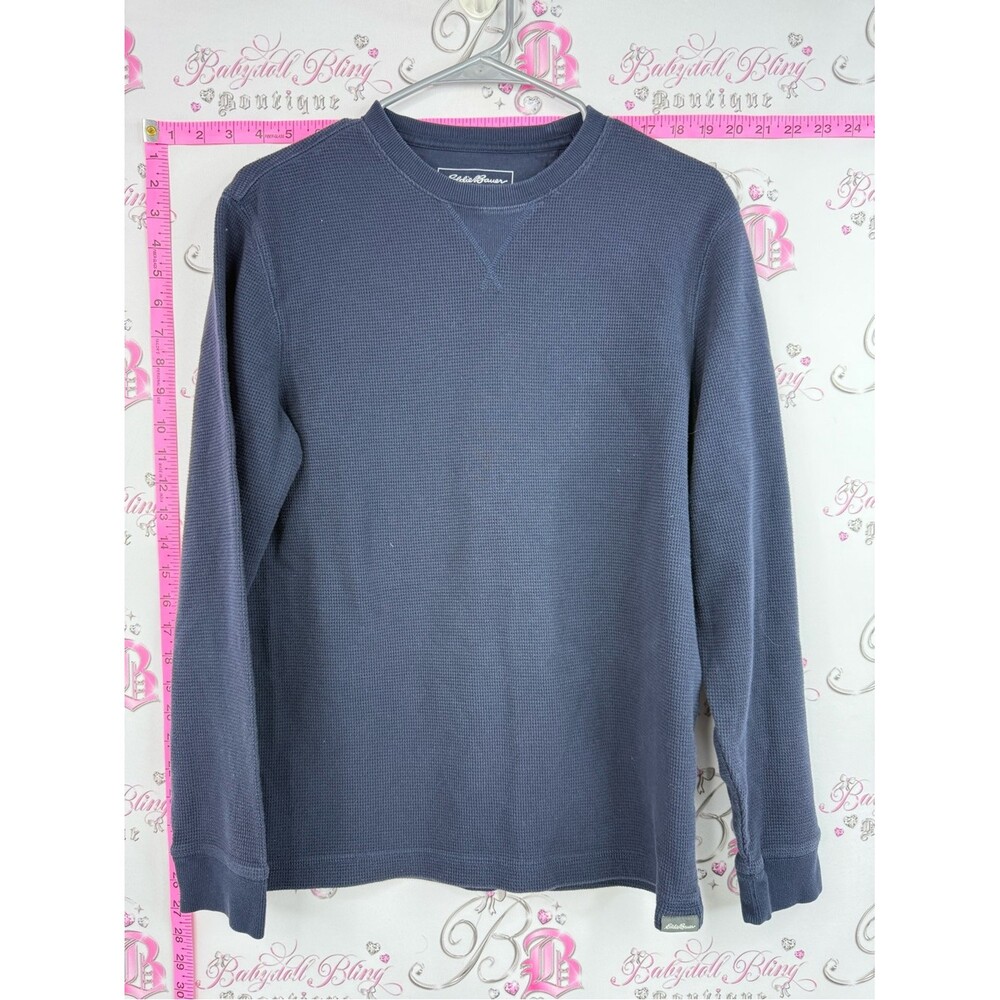 Eddie Bauer thermal long sleeve navy Men's Dark Blue Waffle Crewneck Sweater